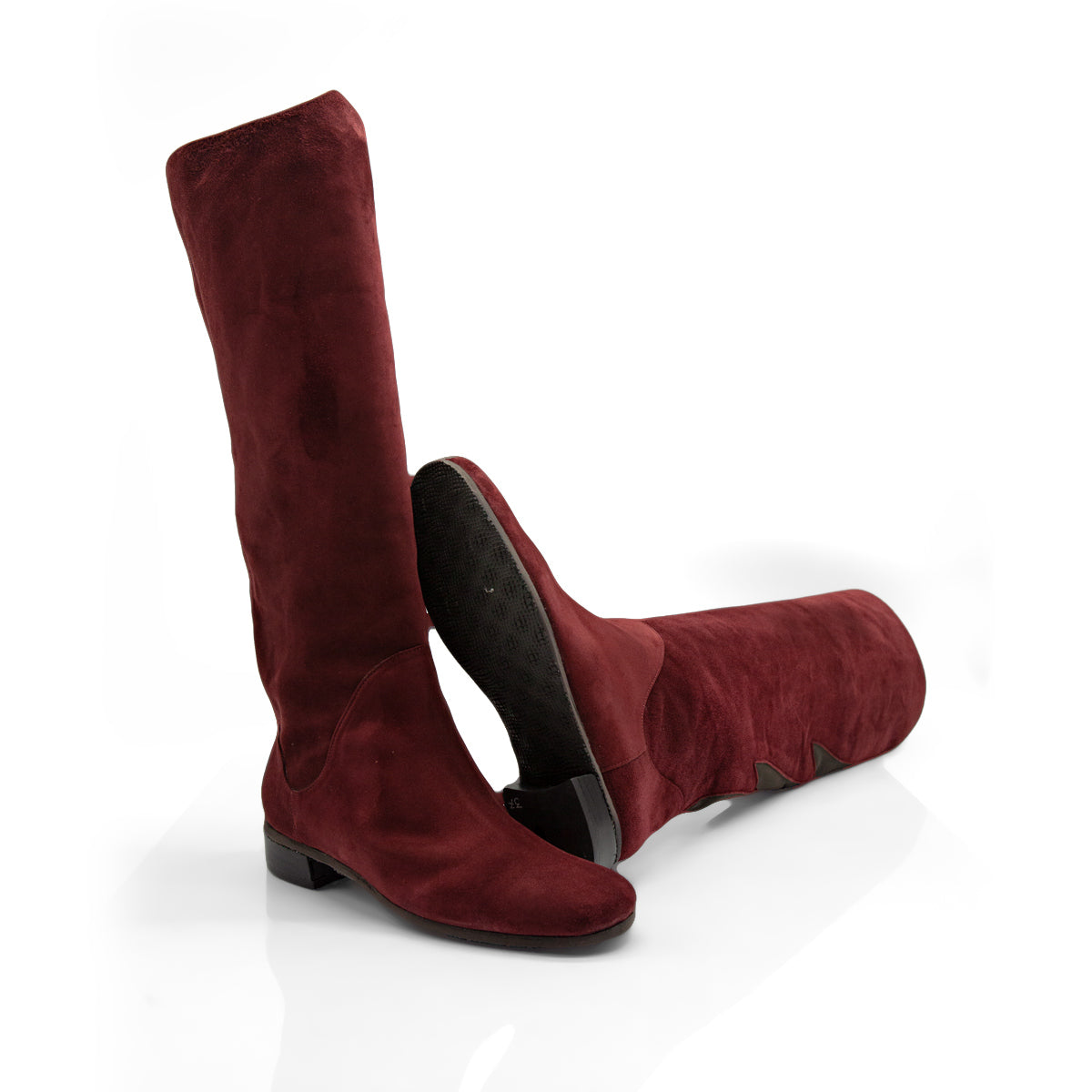Figini - Stivali con elastico fiamma in camoscio bordeaux e dettagli testamoro - vista suola