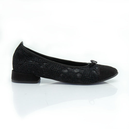Figini - Black Crochet Ballet Flats with Suede Toe Cap