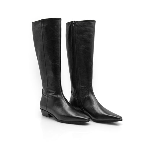 Figini - Tapered-toe boots in black tumbled nappa leather with 3 cm heel