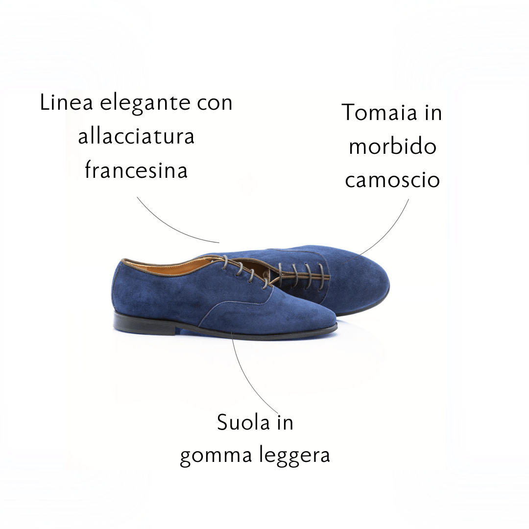 Figini - Allacciata Francesina in camoscio Blu - Figini Milano