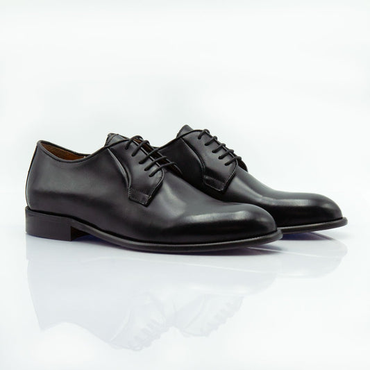 Figini - Allacciate Derby con suola cuoio in Crust nero - Figini Milano