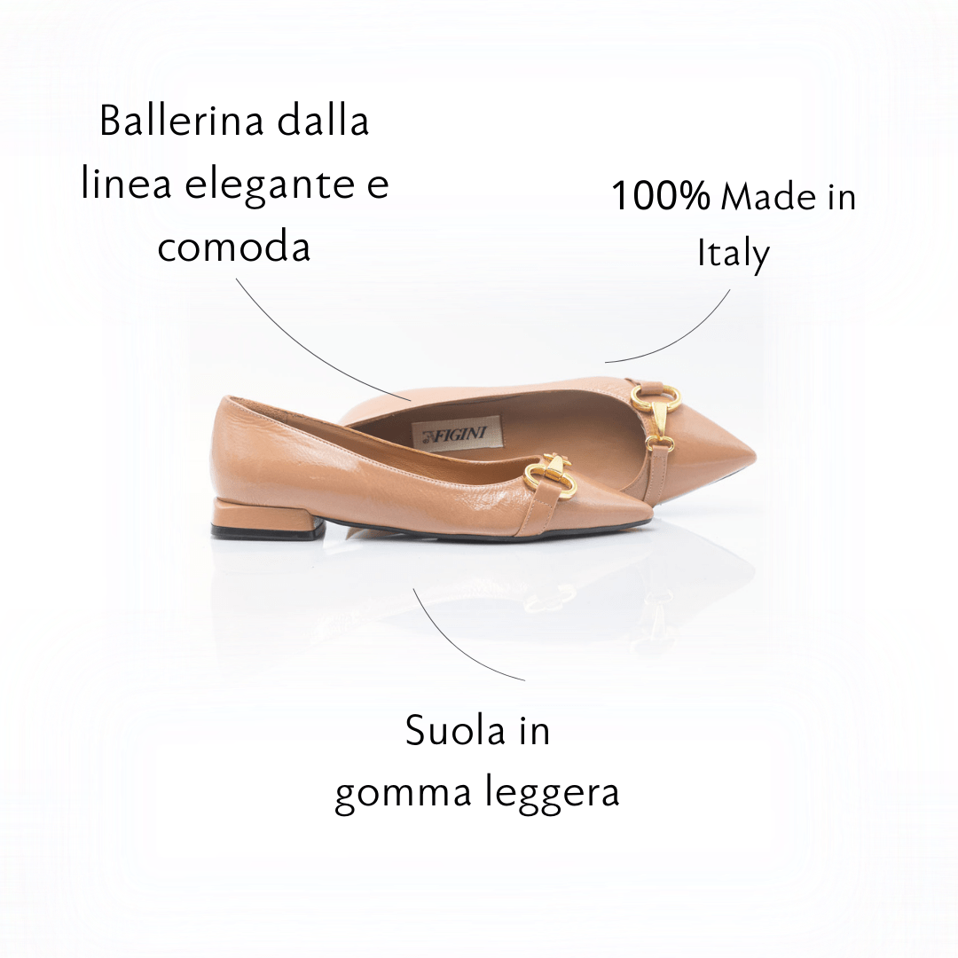 Figini - Ballerina con accessorio Oro con tacco 2 cm Nude - Figini Milano