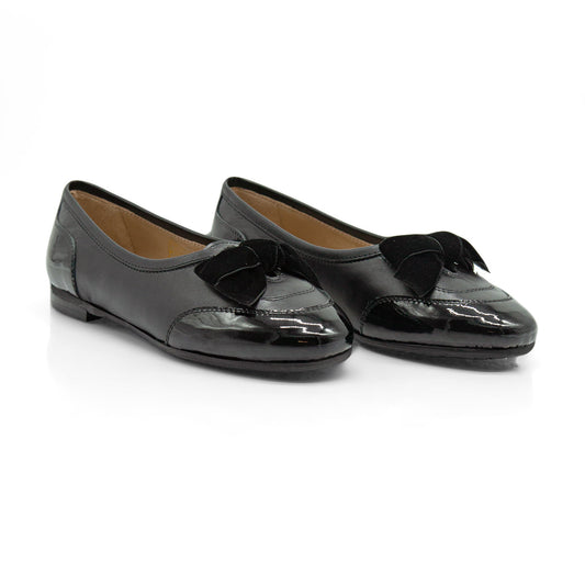 Figini - Ballerine cap-toe con fiocco in nappe e vernice nero - Figini Milano
