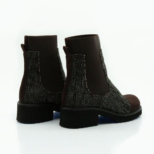Figini - Chunky Boots in Tessuto Spigato e Camoscio testa moro - Figini Milano