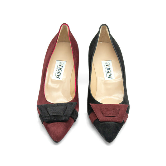 Figini - Décolleté Asimmetriche con fibbia e tacco di 5 cm bordeaux e nero - Figini Milano