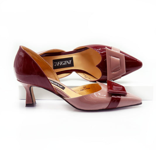 Figini - Décolleté D'Orsay asimmetriche con tacco 5 cm in vernice bordeaux - mocha mousse - Figini Milano