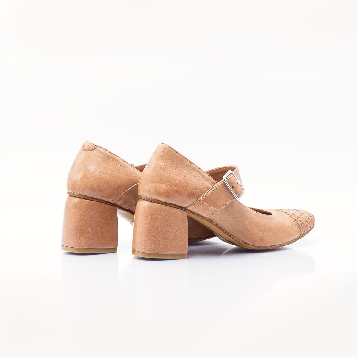 Figini - Décolleté Mary - Jane con punta intrecciata e tacco 5 cm in nappa nude - Figini Milano