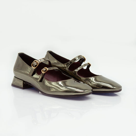 Figini - Décolletè Mary - Jane con tacco di 2 cm in vernice specchio grigio - Figini Milano