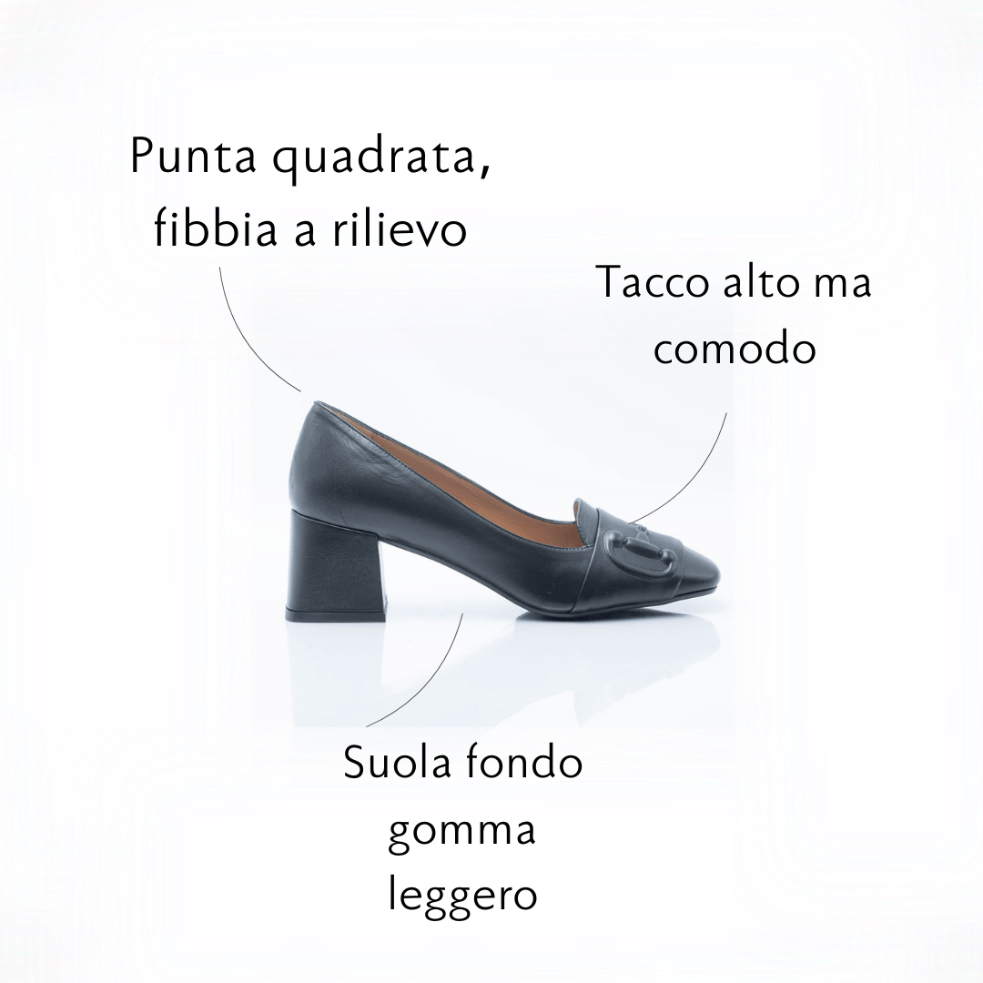 Figini - Décolleté montante con Fibbia stampata Tacco 5cm Nero - Figini Milano