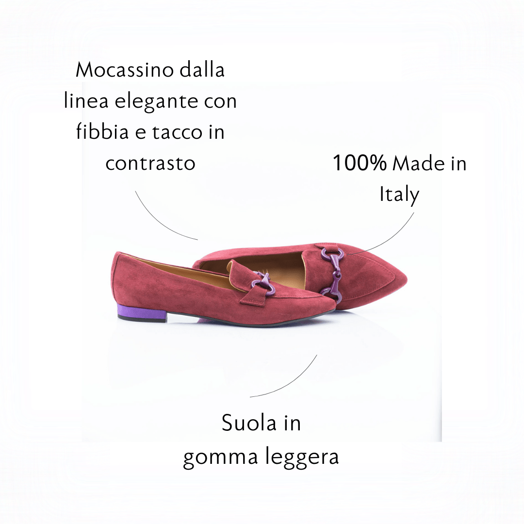 Figini - Mocassini a punta con staffa in camoscio Bordeaux - Figini Milano