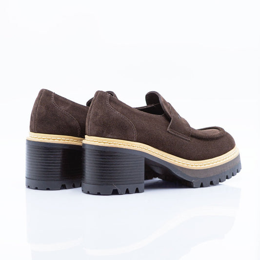 Figini - Mocassini Chunky con tacco 6 cm in Camoscio Testa Moro - Figini Milano