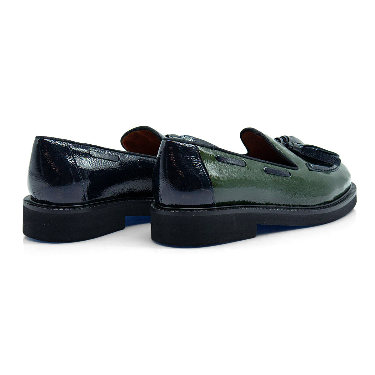 Figini - Mocassini con fiocchetti in vernice bicolore blu e verde - Figini Milano