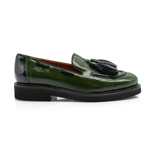 Figini - Mocassini con fiocchetti in vernice bicolore blu e verde - Figini Milano