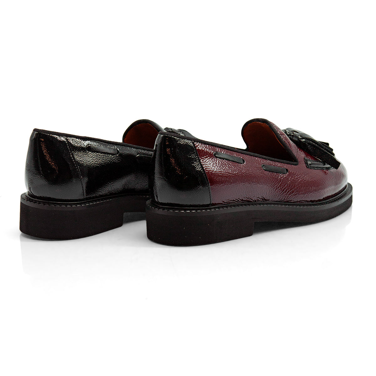 Figini - Mocassini con fiocchetti in vernice bicolore nero e bordeaux - Figini Milano