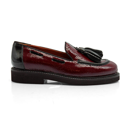 Figini - Mocassini con fiocchetti in vernice bicolore nero e bordeaux - Figini Milano