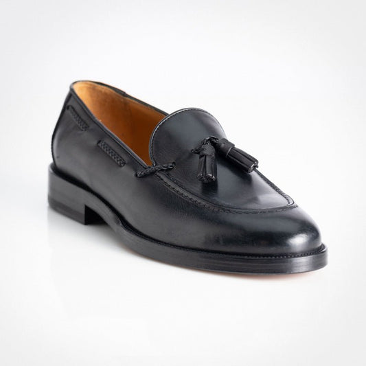 Figini - Mocassini con Nappine e suola in cuoio in vitello Nero - Figini Milano