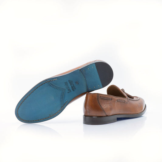 Figini - Mocassini con Nappine in vitello invecchiato cuoio - Figini Milano