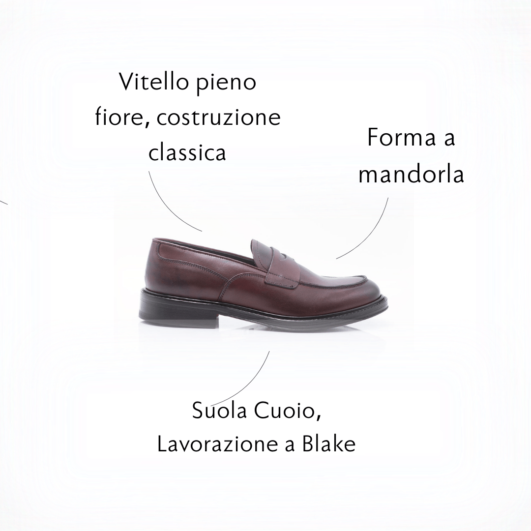 Figini - Mocassini con suola in cuoio inserto gomma in vitello Bordeaux - Figini Milano