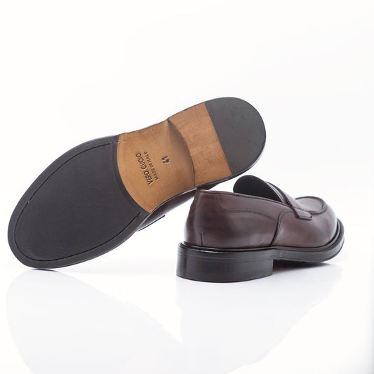 Figini - Mocassini con suola in cuoio inserto gomma in vitello Bordeaux - Figini Milano