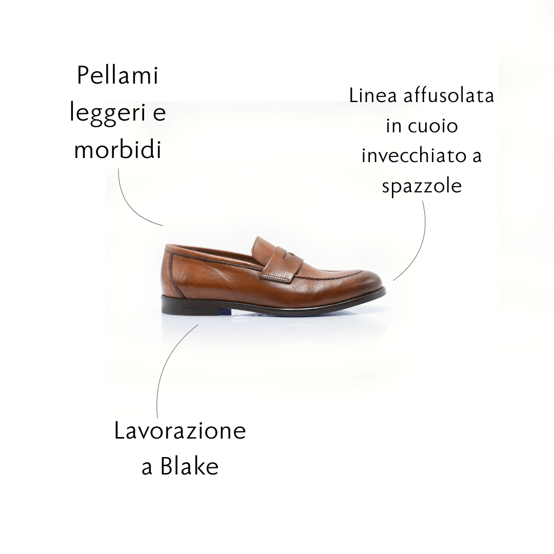 Figini - Mocassini con passante in vitello invecchiato cuoio - Figini Milano