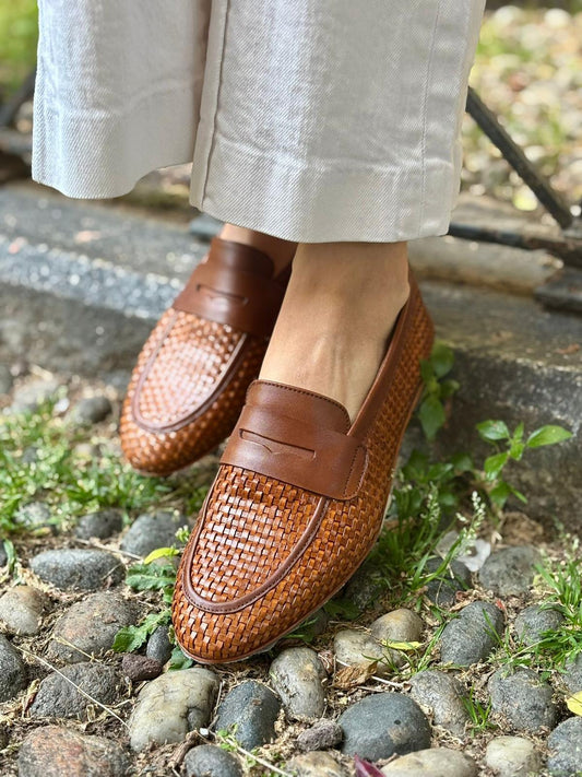 Figini - Mocassini Intrecciati in Nappa Cuoio - Figini Milano