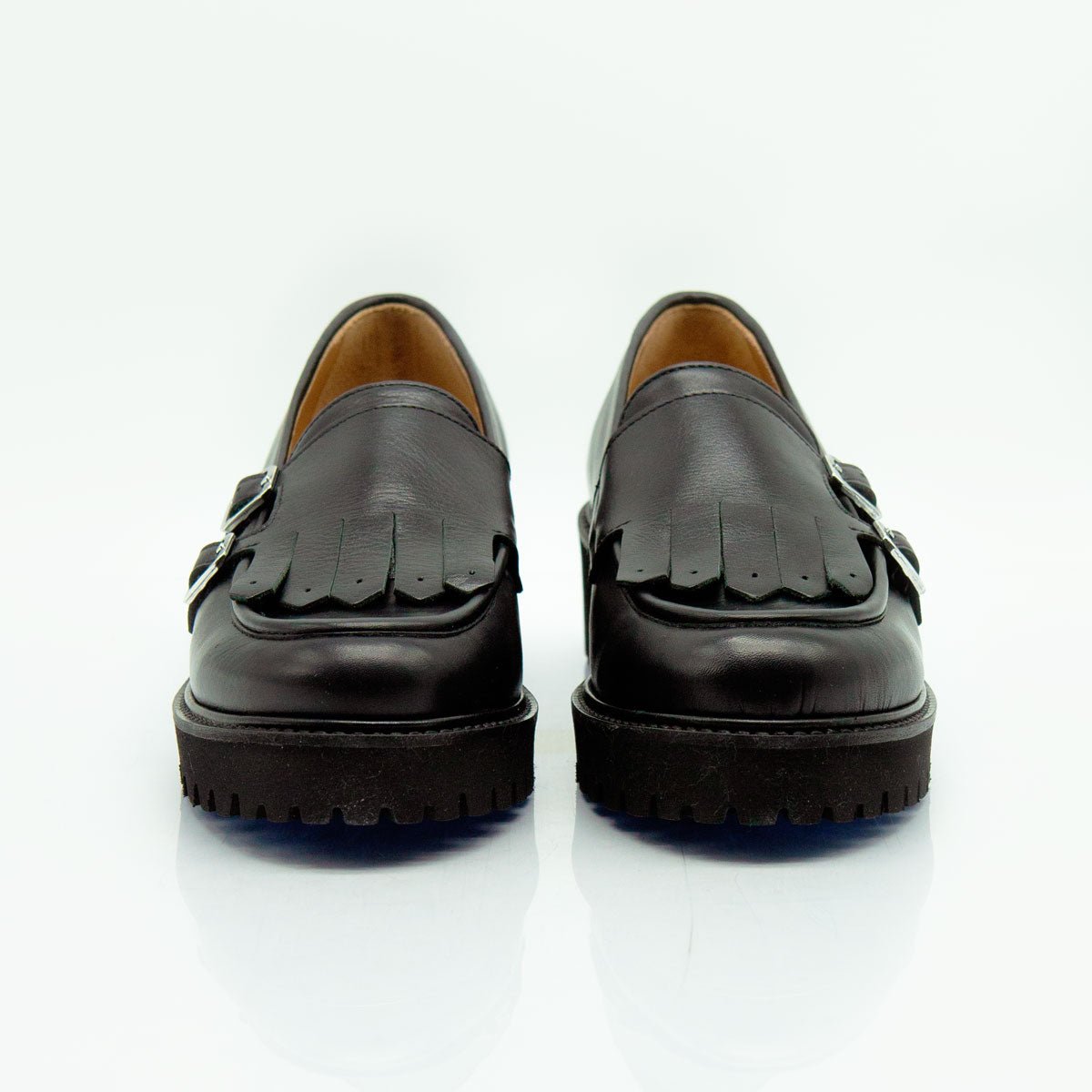 Figini - Mocassini monk con tacco 4 cm in vitello nero - Figini Milano