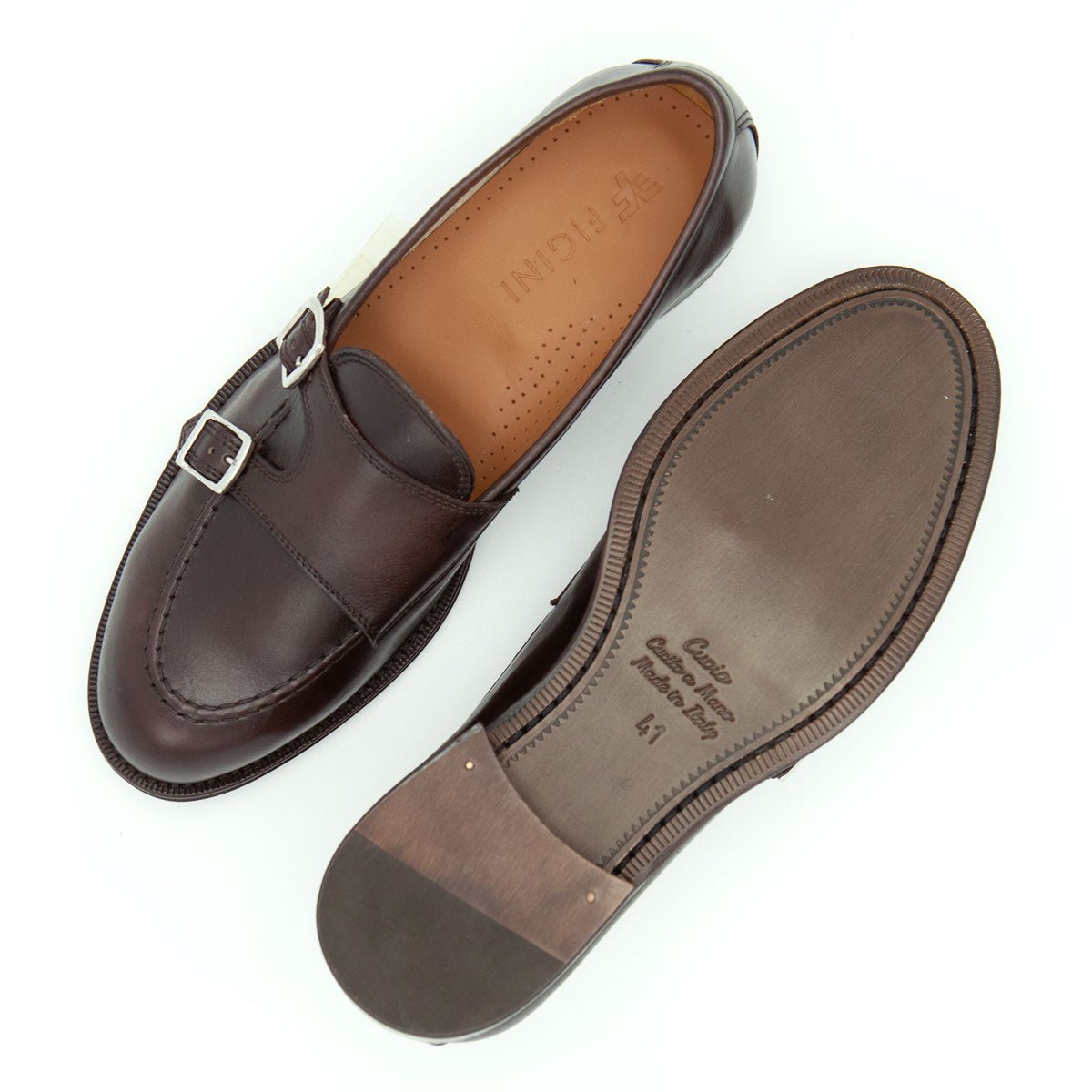 Figini - Mocassini monk in vitello testa di moro - Figini Milano