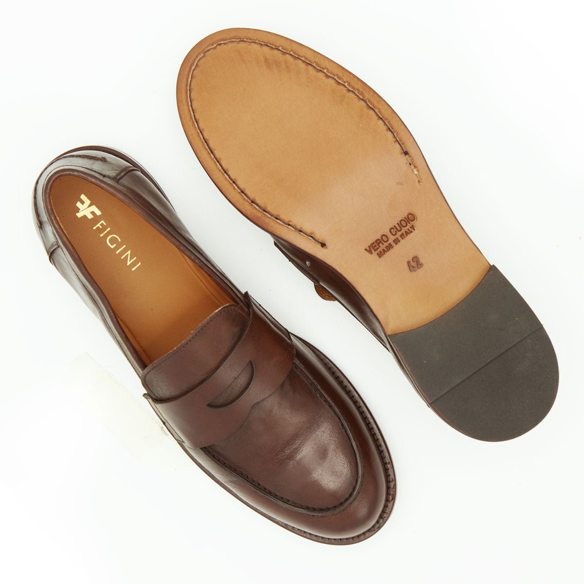 Figini - Mocassino a sacchetto con fondo cuoio in vitello Testa Moro - Figini Milano