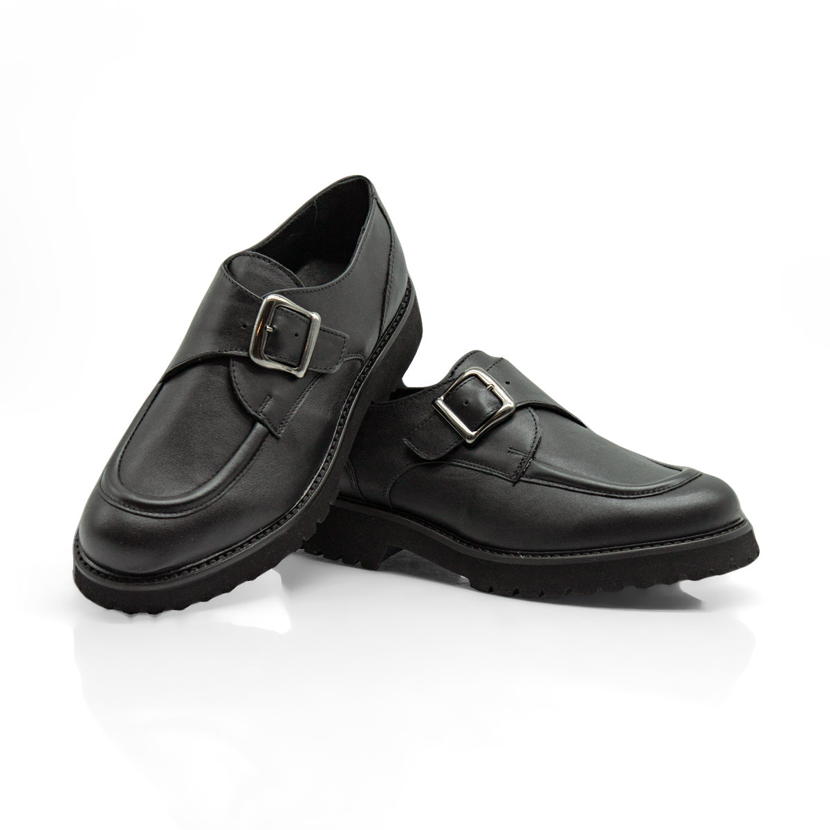 Figini - Monk strap con fondo carrarmato in vitello nero - Figini Milano
