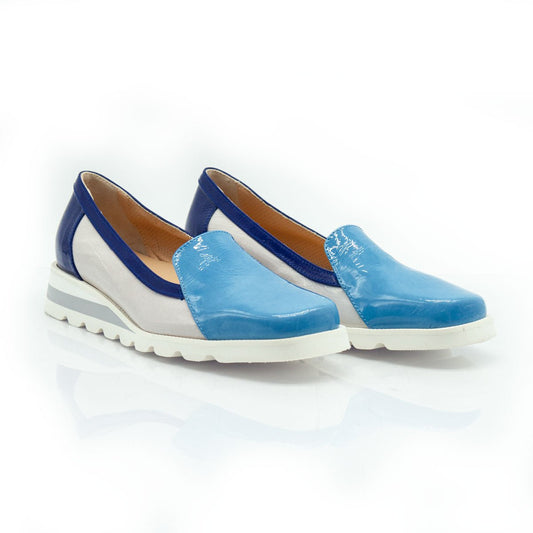 Figini - Montanti Slip - on su zeppa in Vernice Beige e Blu - Figini Milano