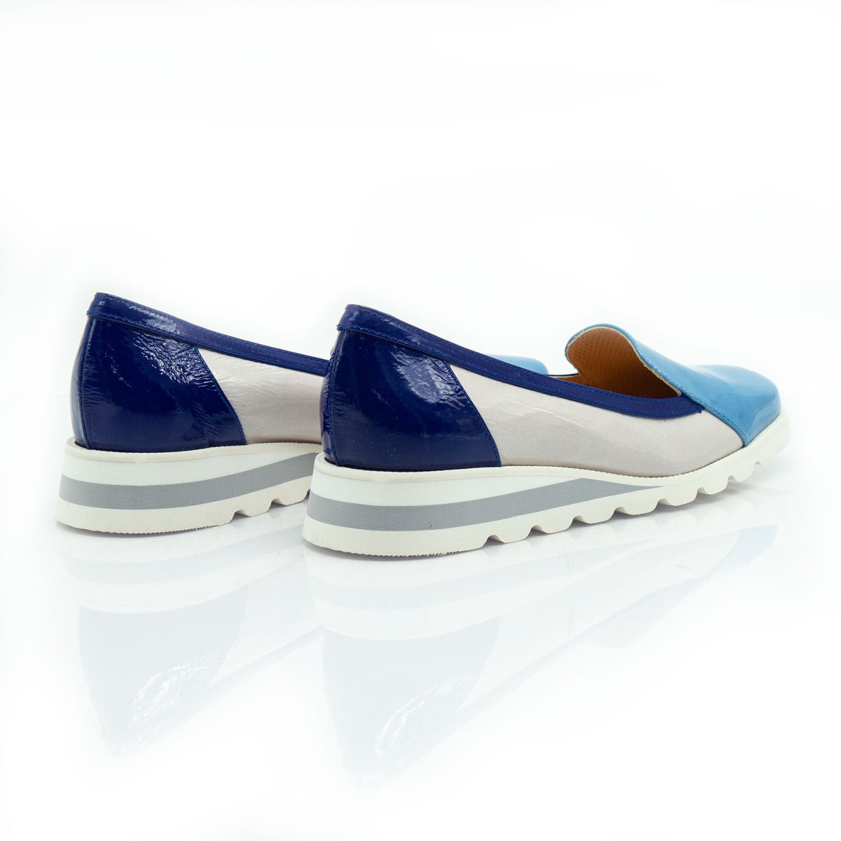 Figini - Montanti Slip - on su zeppa in Vernice Beige e Blu - Figini Milano