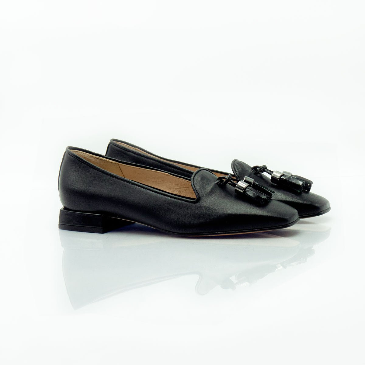 Figini - pantofola con fiocchetti e tacco 2 cm in nappa nero - Figini Milano