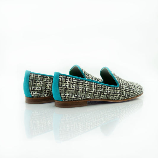 Figini - Pantofola in tessuto pied de poule beige nero - Figini Milano