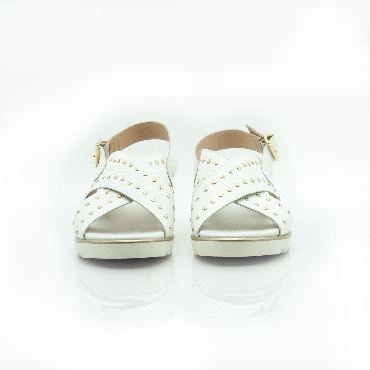 Figini - Sandali a fasce borchiate incrociate in nappa bianca - Figini Milano