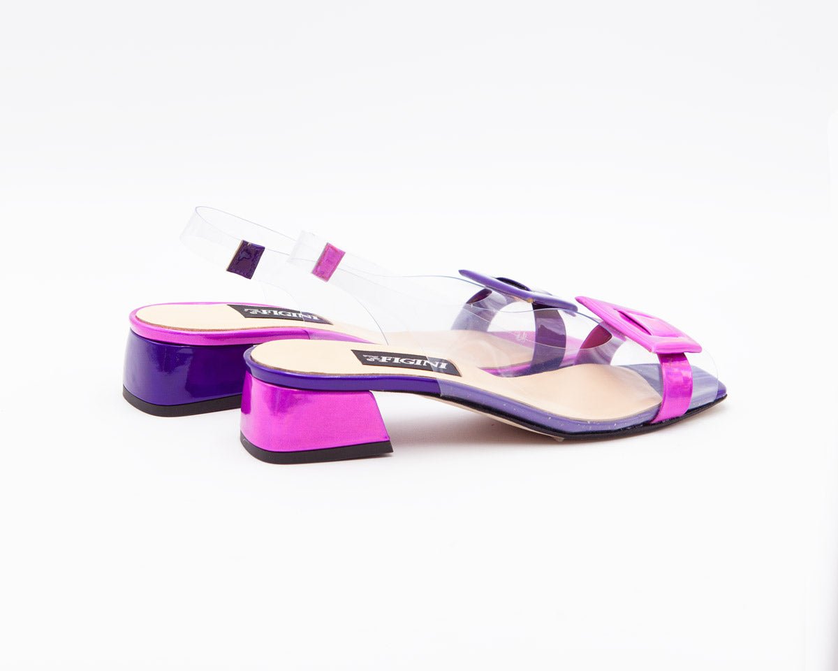 Figini - Sandali Asimmetrici in vinile con tacco 3 cm Viola - Rosa - Figini Milano
