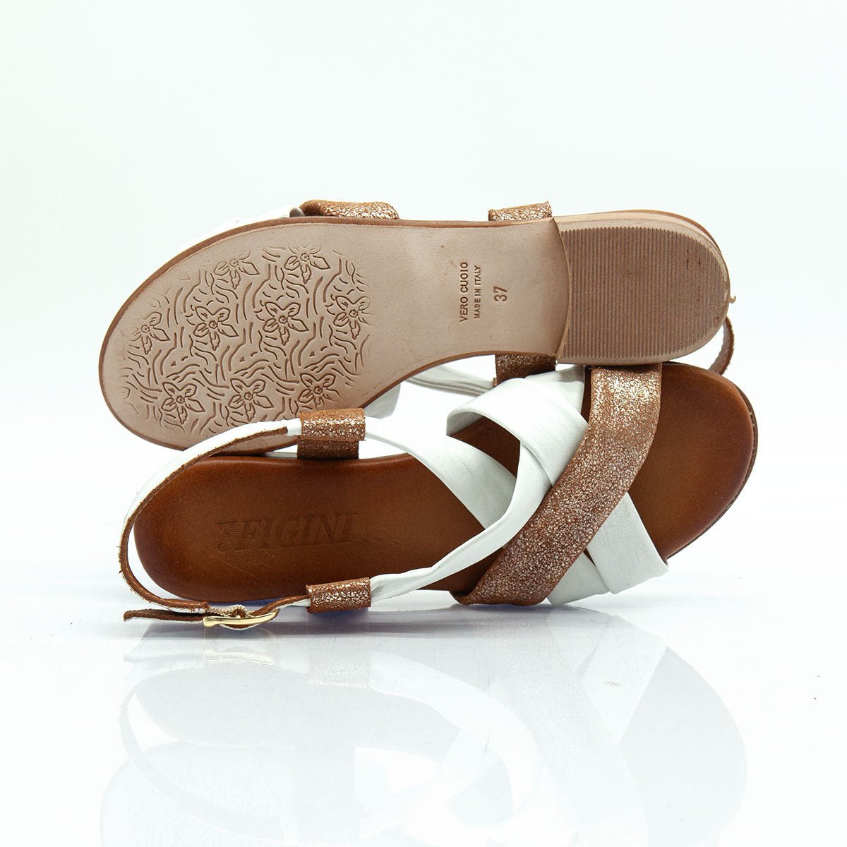 Figini - Sandali con Fasce Tubolari Tacco 2 cm in nappa bianca e cuoio - Figini Milano