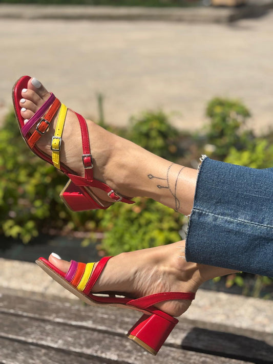 Figini - Sandali con Listini Regolabili Tacco 5 cm Rosso Multicolor - Figini Milano