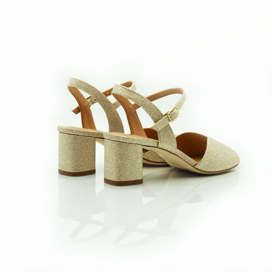 Figini - Sandali con tacco 5 cm in tessuto Platino - Figini Milano