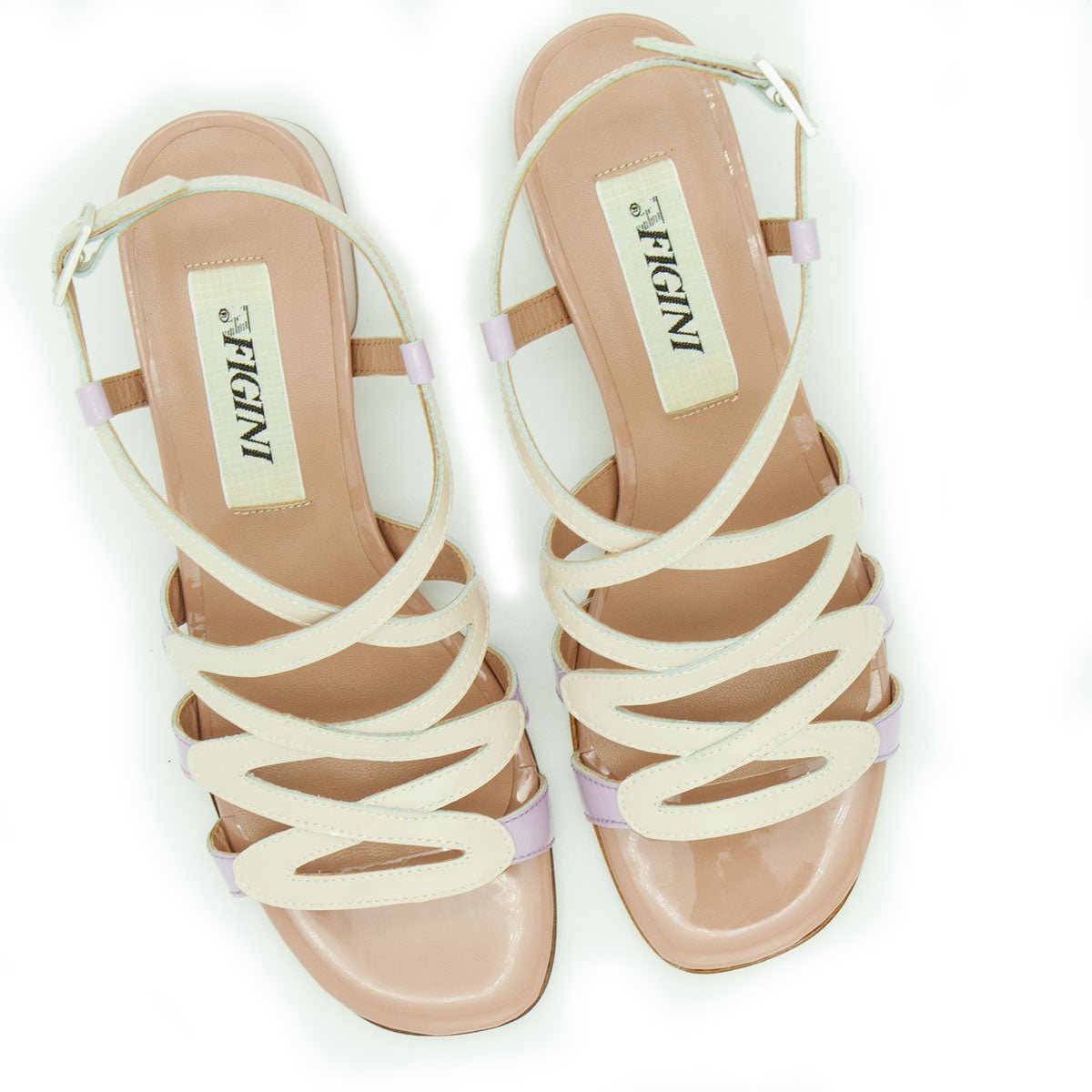 Figini - Sandali gabbia con tacco 3cm in vernice nude - Figini Milano