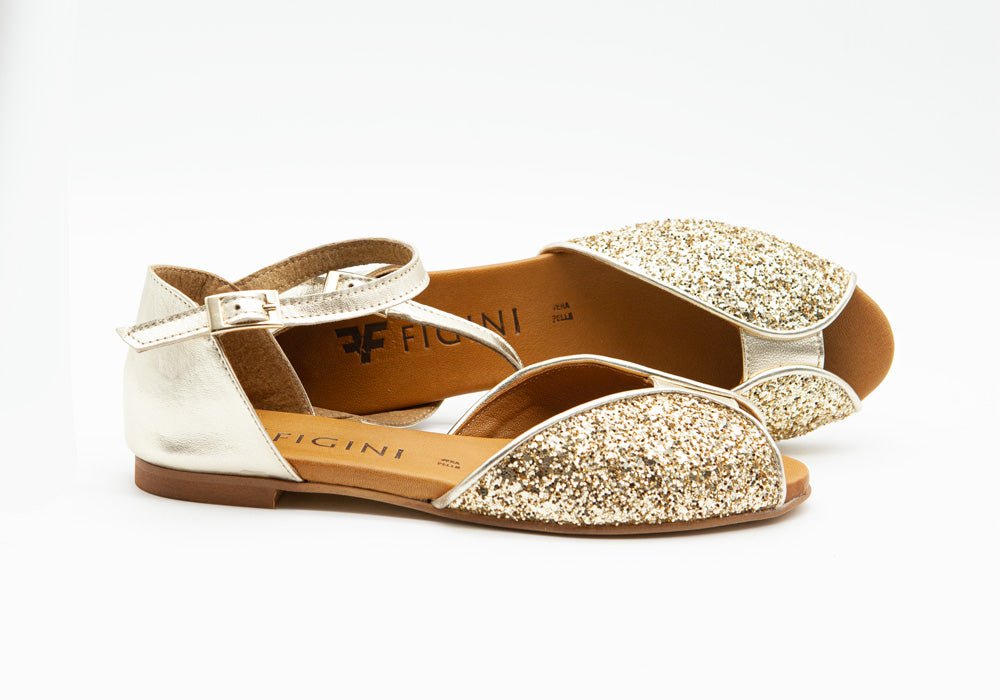 Figini - Sandali Glitter con tacco 1 cm in Platino - Figini Milano
