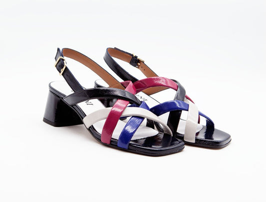 Figini - Sandali intrecciati con tacco 5 cm in vernice Blu - Figini Milano