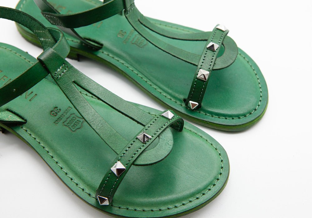 Figini - Sandali Minimal con borchie in Vacchetta Verde - Figini Milano