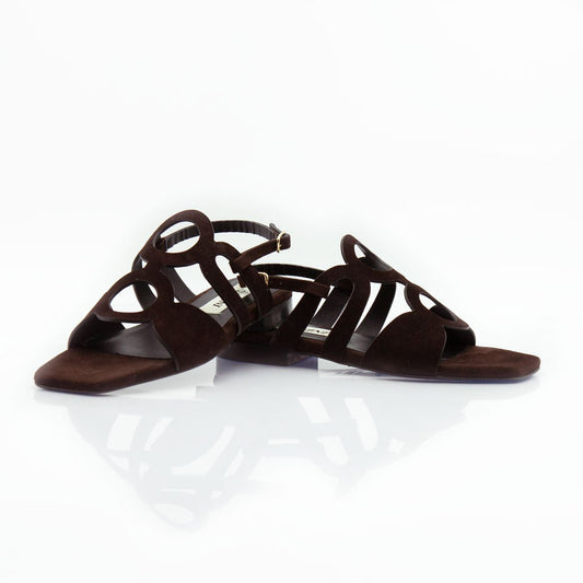 Figini - Sandalo a cerchi con tacco 2 cm in camoscio testa di moro - Figini Milano