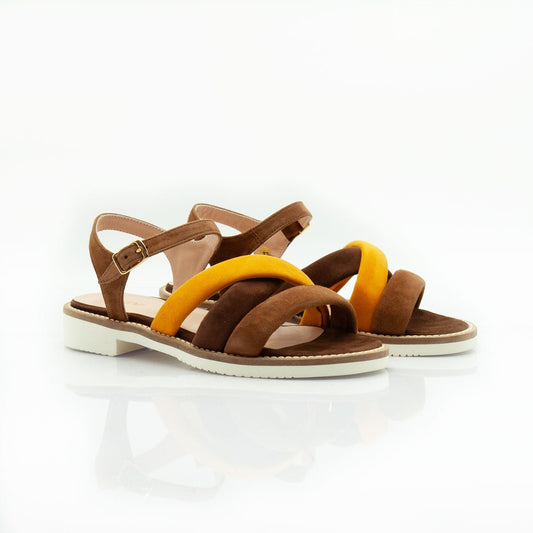 Figini - Sandalo a fasce in camoscio cuoio e ocra - Figini Milano