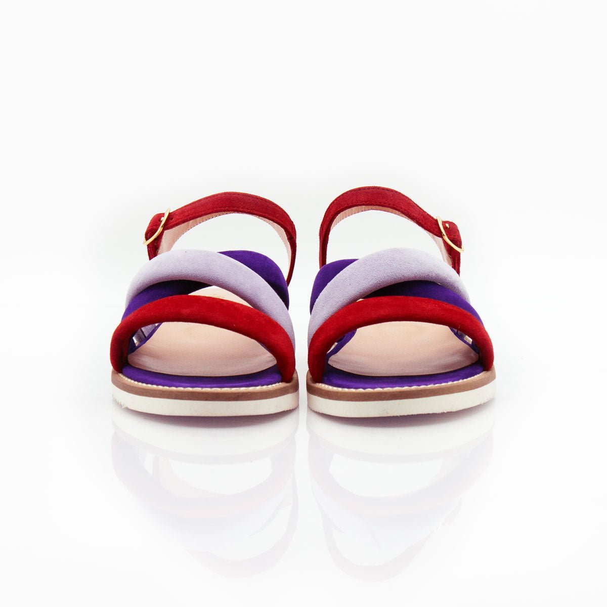 Figini - Sandalo a fasce in camoscio viola e rosso - Figini Milano