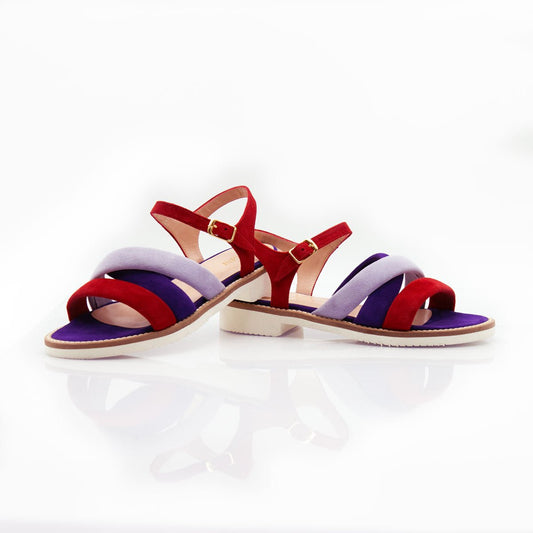 Figini - Sandalo a fasce in camoscio viola e rosso - Figini Milano