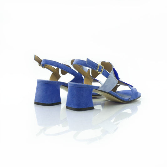 Figini - Sandalo Cuori con tacco 5 cm in vinile e camoscio azzurro - Figini Milano