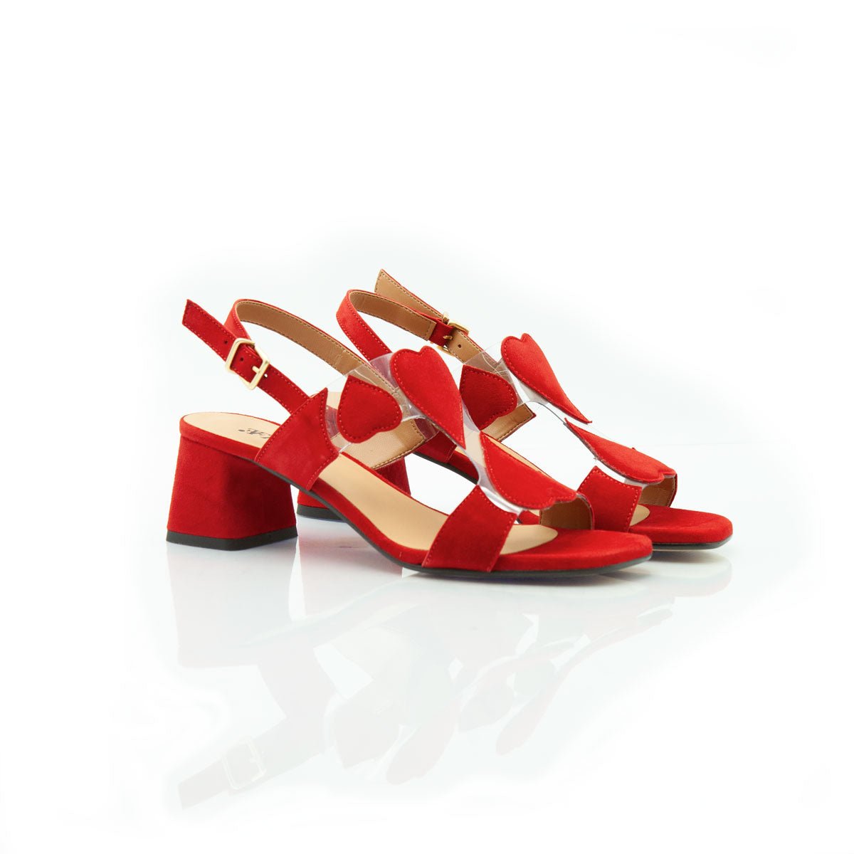Figini - Sandalo Cuori con tacco 5 cm in vinile e camoscio rosso - Figini Milano