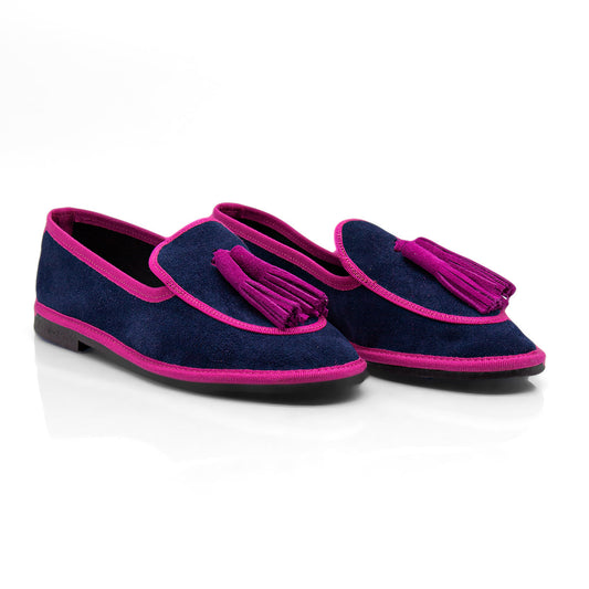 Figini - Slip-on Friulane con Fiocchetti in camoscio blu - Figini Milano
