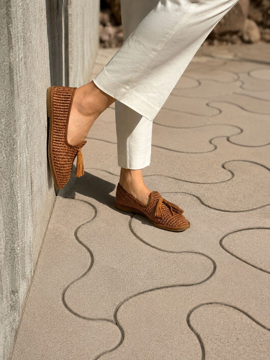 Figini - Slip - on Friulane con Fiocchetti in Rafia Cuoio - Figini Milano